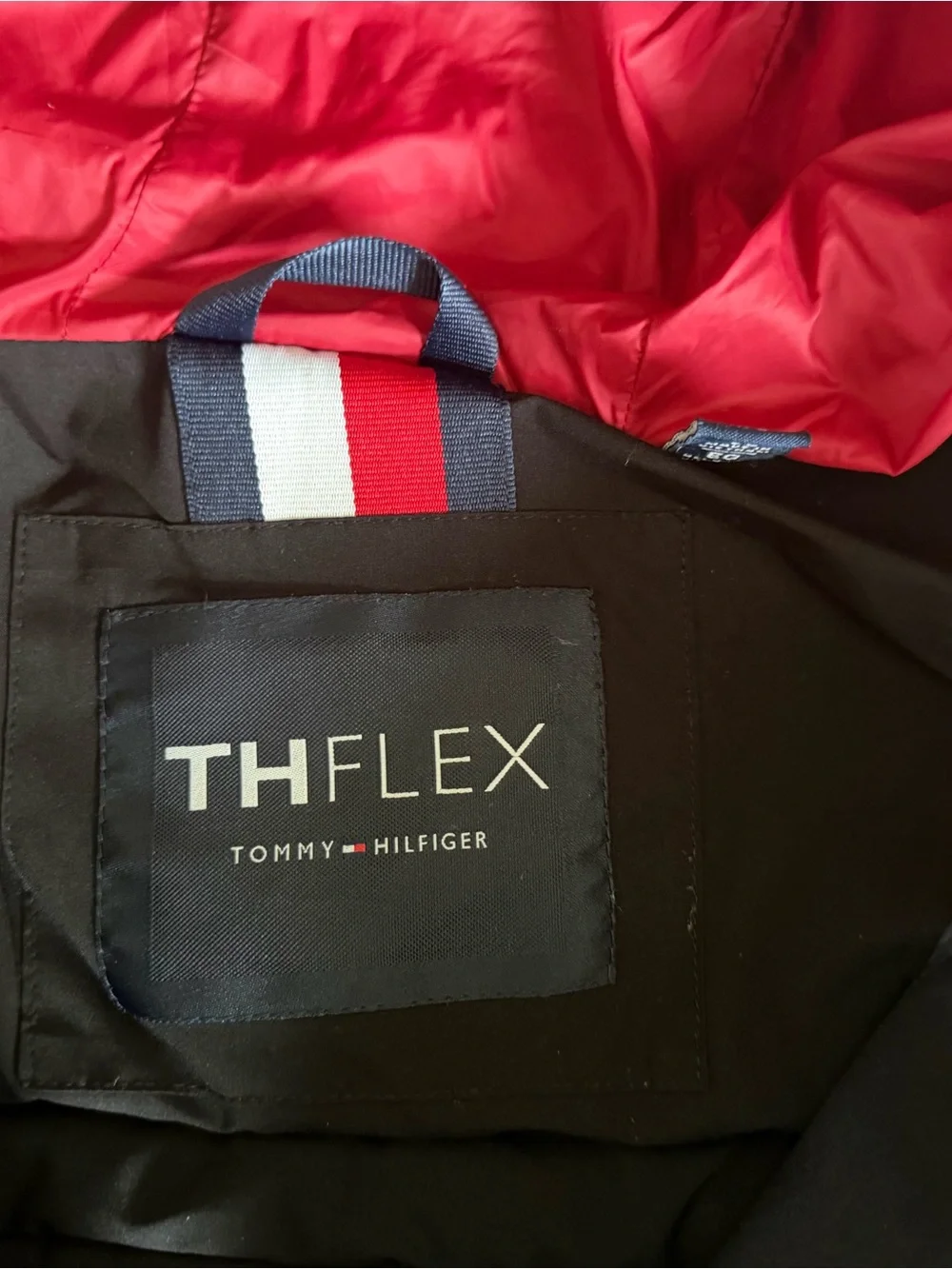 Tommy Hilfiger THFLEX Men’s Hooded Puffer Jacket Full Zip XL Black/Red NWOT
